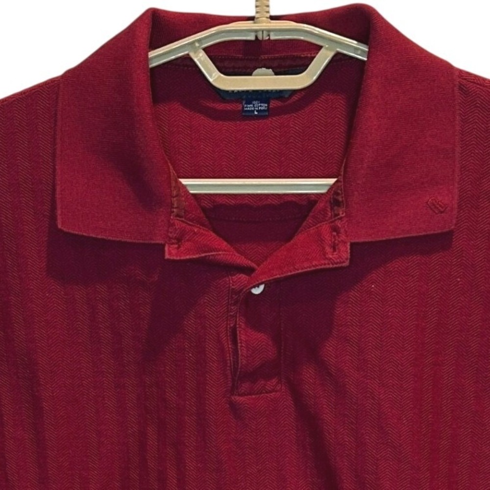 Polo Golf Ralph Lauren Polo Shirt Large Mens Burgundy Herringbone Pima Cotton LS